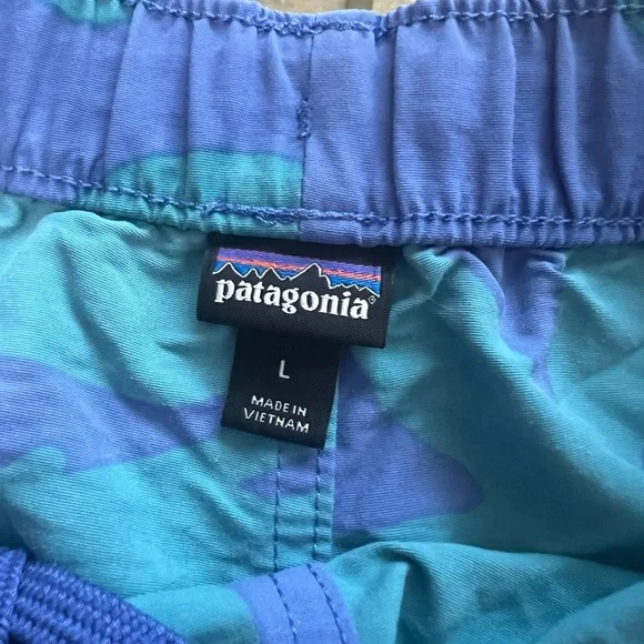 Patagonia Blue and Green Athletic Shorts with Iridescent Design - Picture 2 of 3